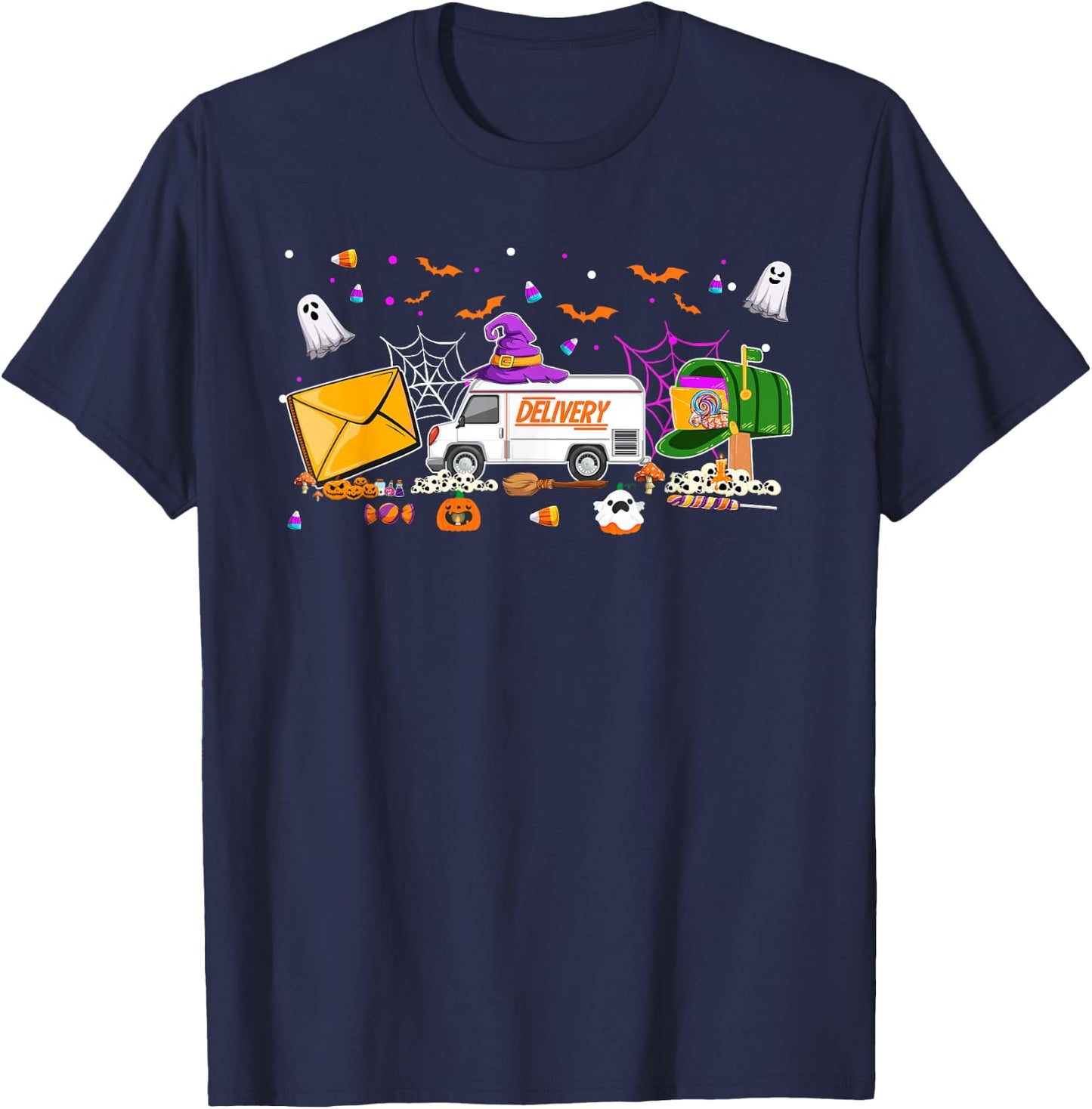 Halloween Postal Worker Mail Carrier Spooky Season T-Shirt - T-Shirt | Navy