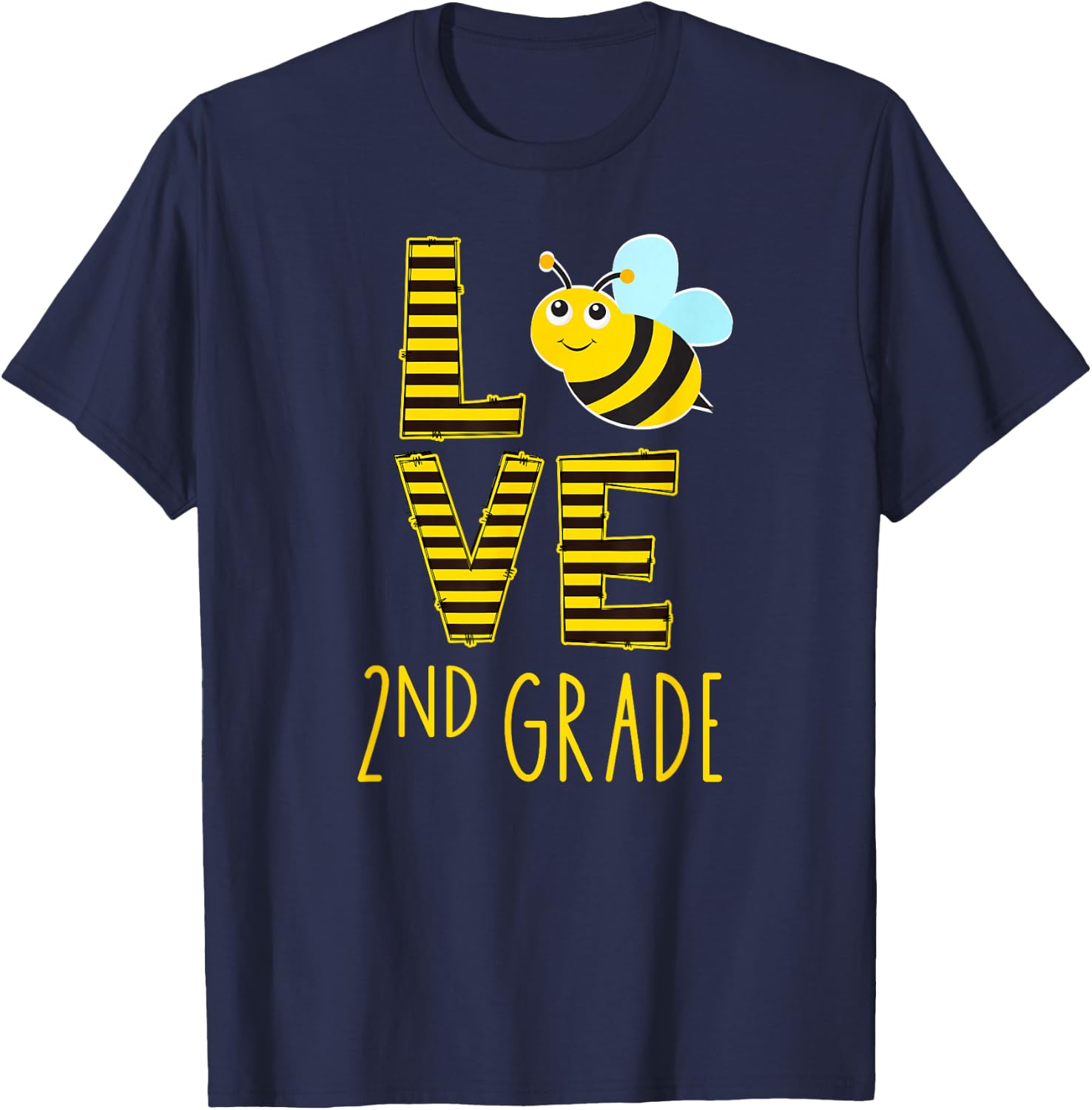 Love 2nd Grade Back To School Yellow Bee 2nd Grade Teacher T-Shirt - T-Shirt | Navy