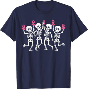 Pink Ribbon Breast Cancer Awareness Skeleton Women Men Kids T-Shirt - T-Shirt | Navy