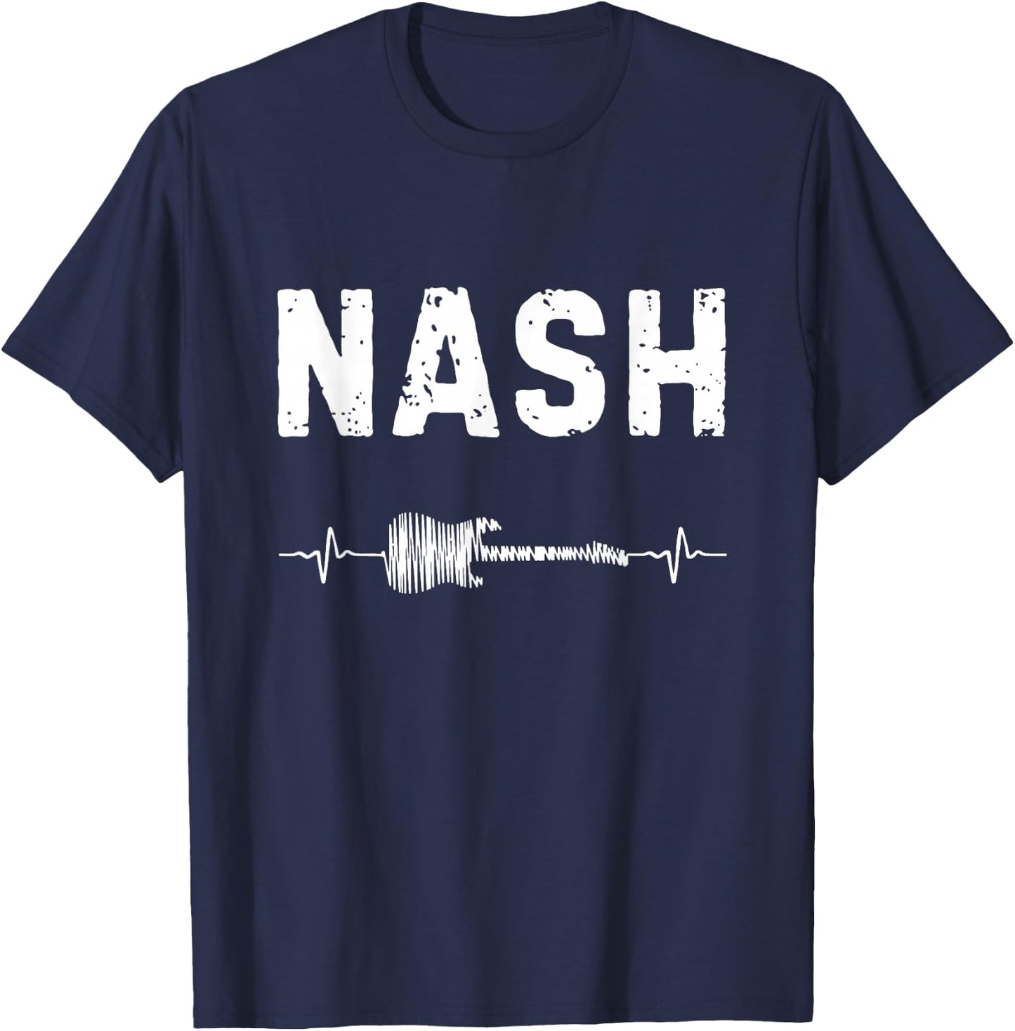 Nash Guitar Heartbeat Music Guitarist Retro Vintage T-Shirt - T-Shirt | Navy