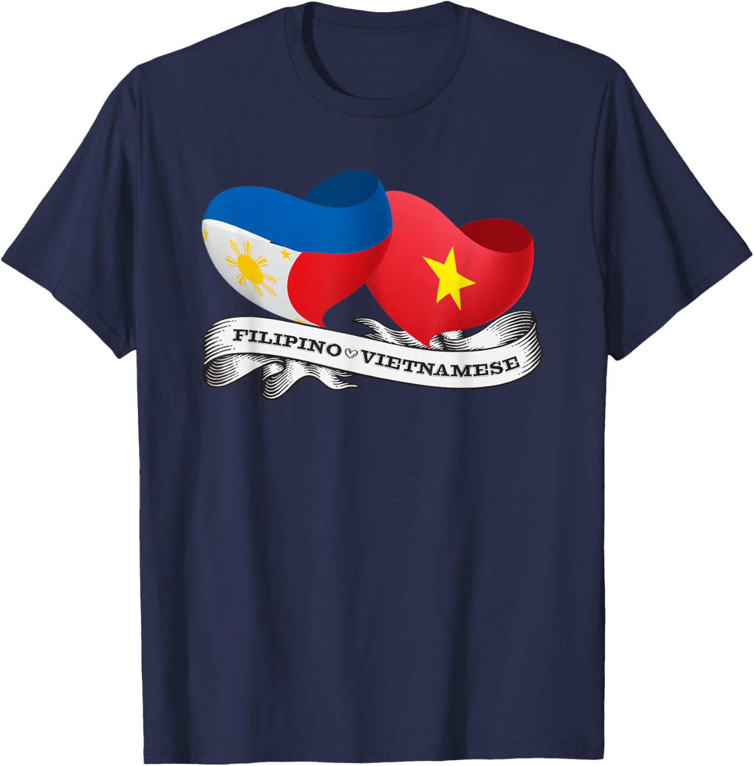 Half Filipino, Half Vietnamese heart flag T-Shirt - T-Shirt | Navy