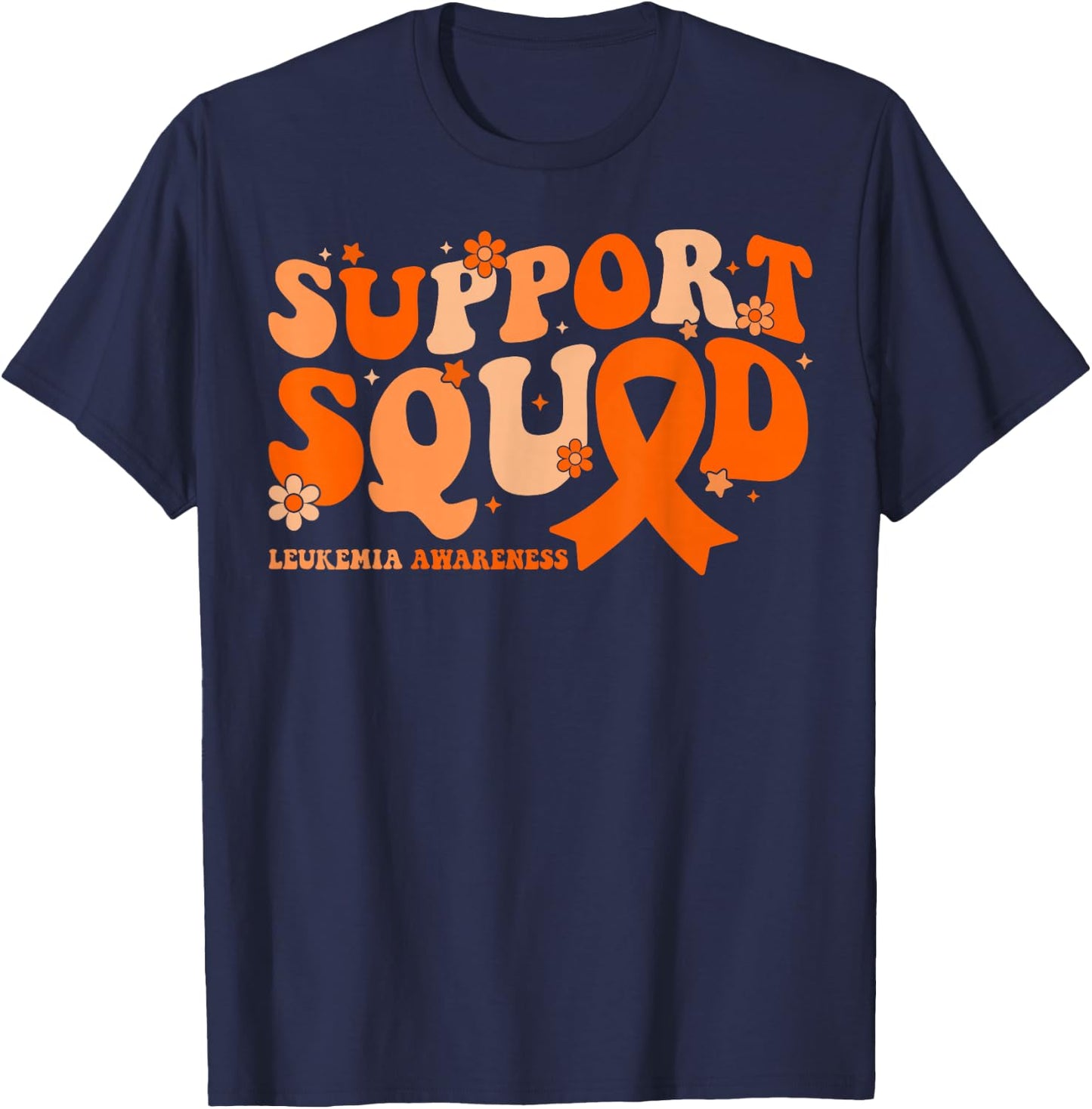 Support Squad Orange Ribbon Leukemia Blood Cancer Awareness T-Shirt - T-Shirt | Navy