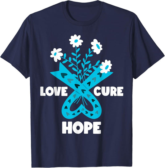 Faith Hope Love Cure Ovarian Cancer Awareness Teal Ribbon T-Shirt - T-Shirt | Navy