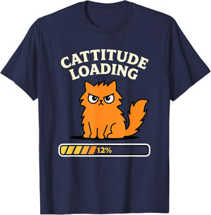 Cattitude Loading Funny Cat Low Energy T-Shirt - T-Shirt | Navy