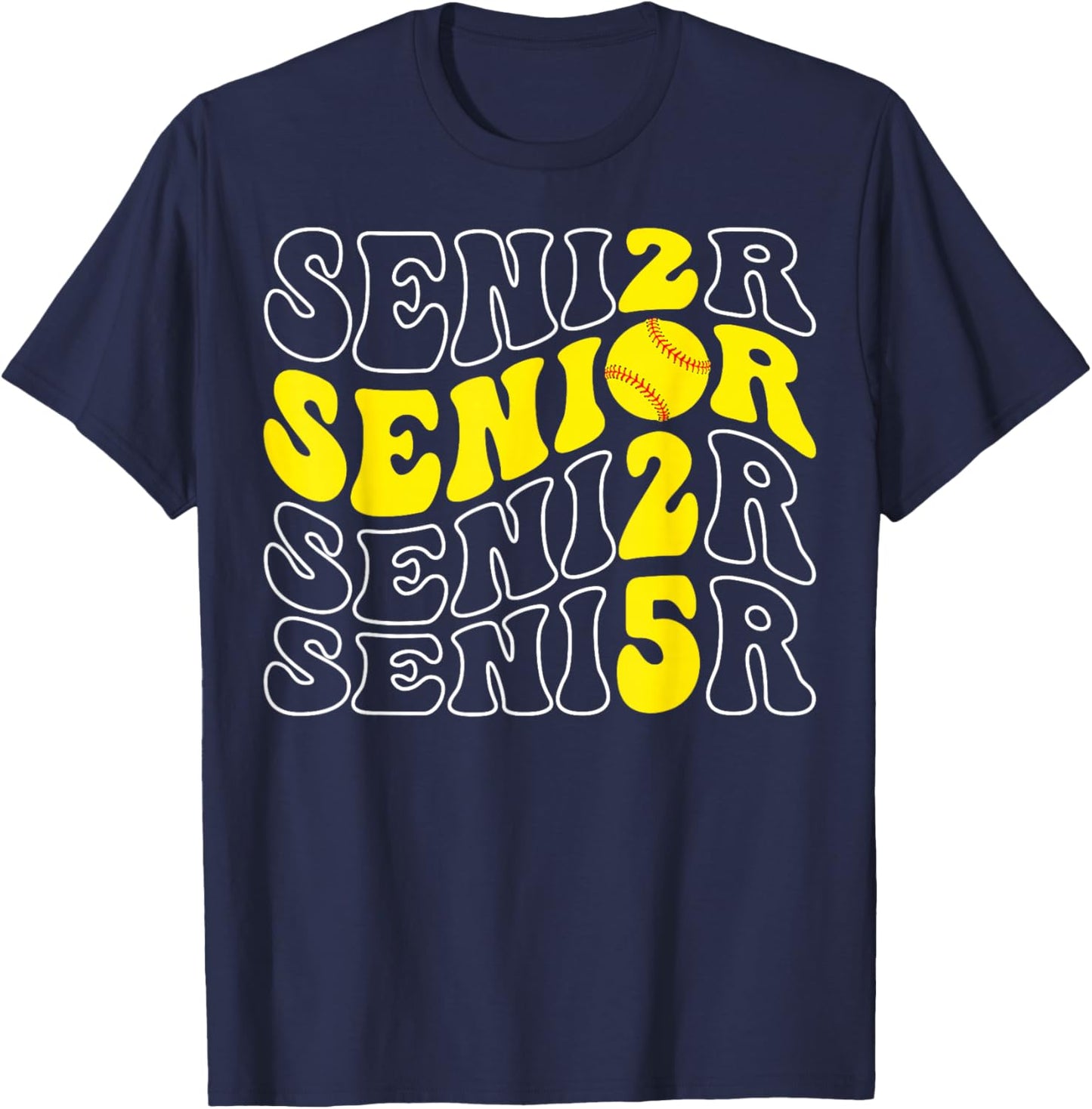 Groovy Senior 2025 Softball Class of 2025 Graduation Senior T-Shirt - T-Shirt | Navy