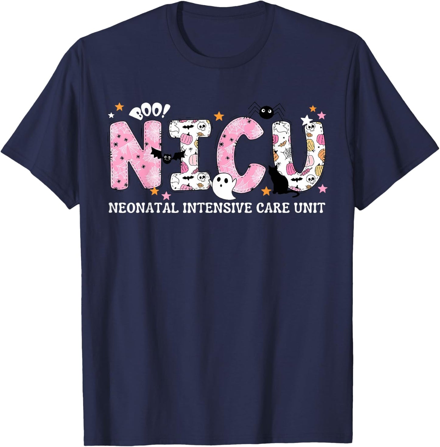 NICU Nurse Halloween Spooky Pumpkin Neonatal Intensive Care T-Shirt - T-Shirt | Navy