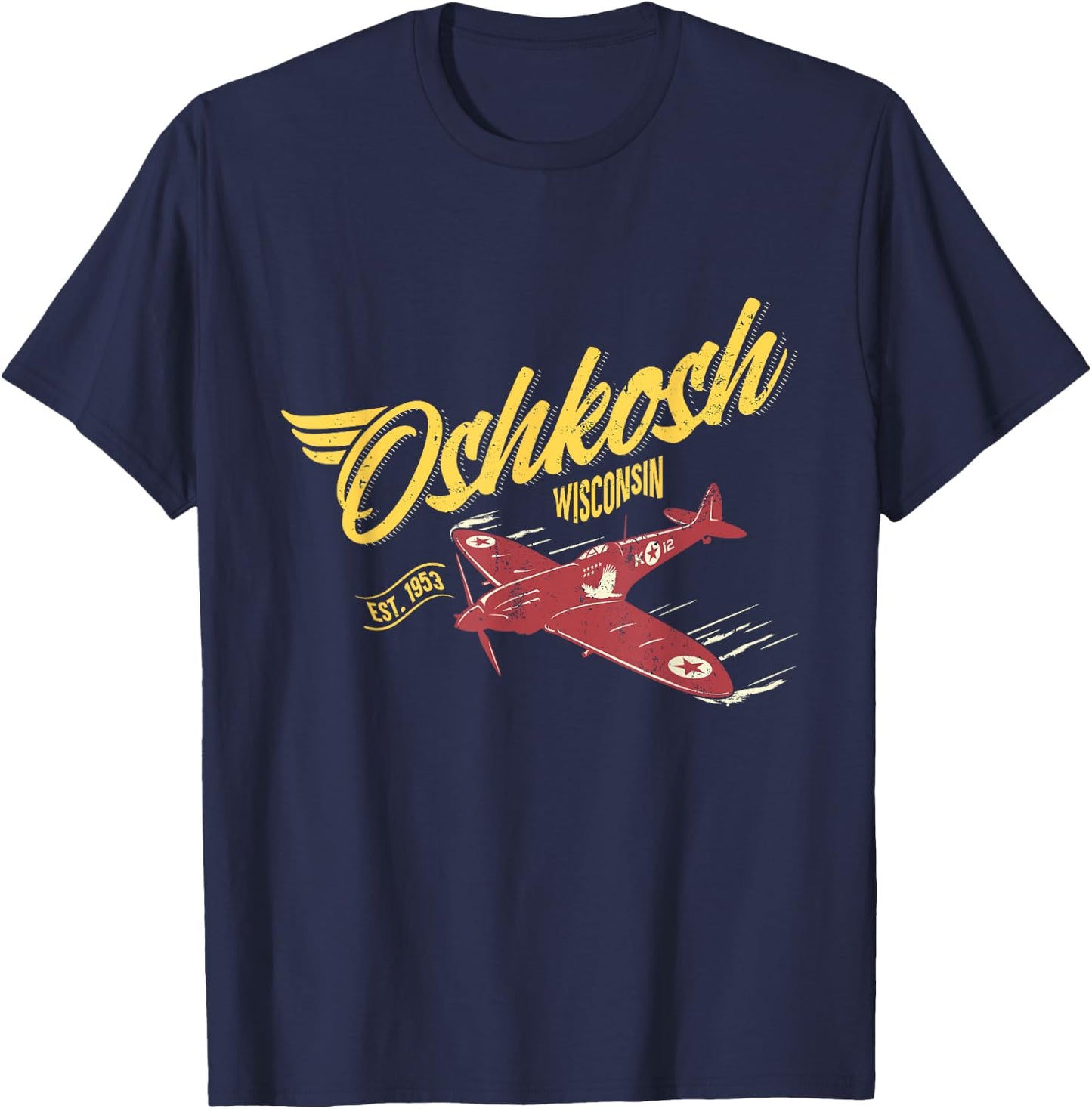 Vintage Airplane Oshkosh Wisconsin Aviation Souvenir T-Shirt - T-Shirt | Navy
