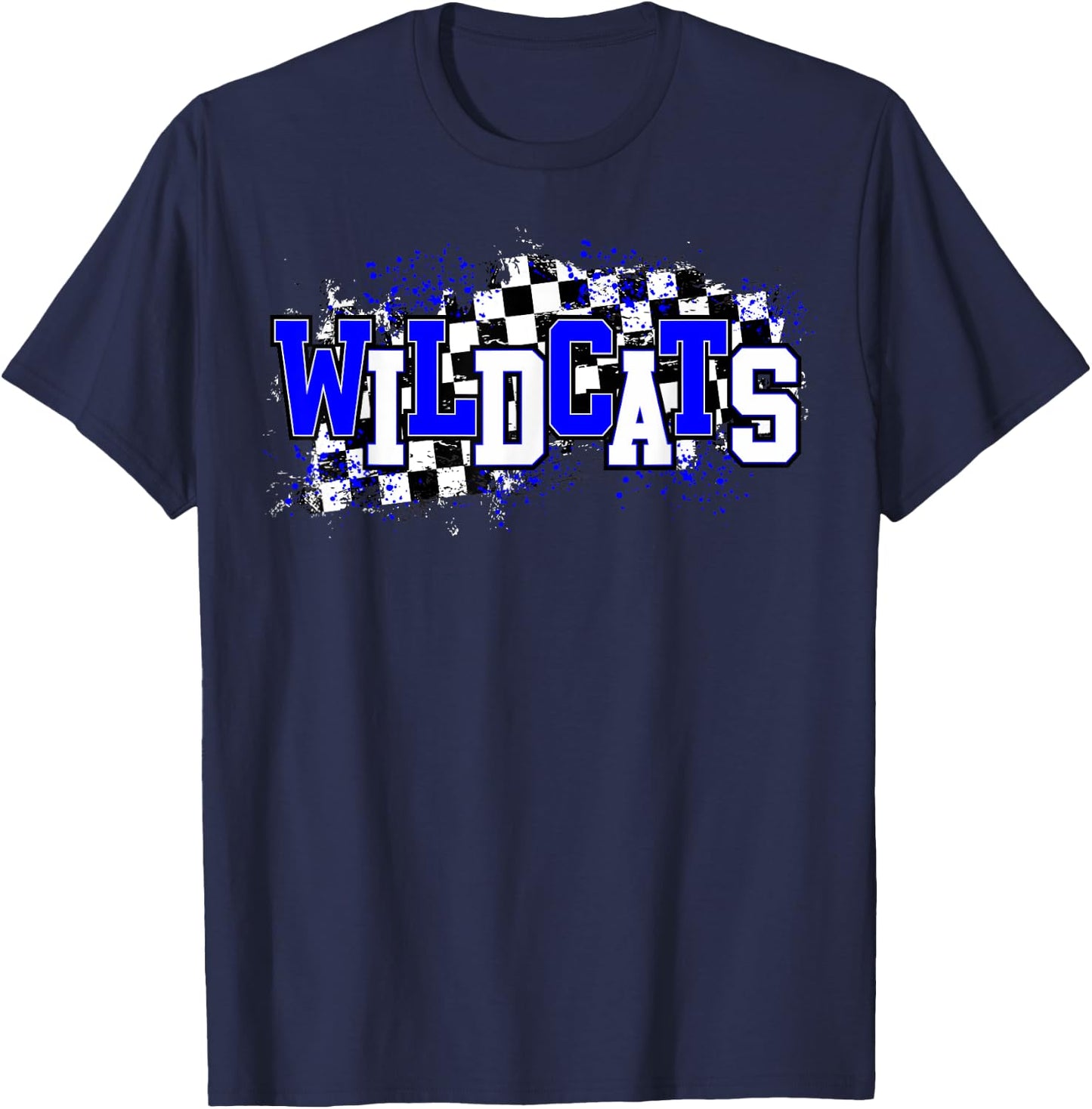 Blue Wildcats School Spirit Wildcat Pride Checkered Teacher Women Kids T-Shirt - T-Shirt | Navy