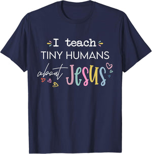 Retro I Teach Tiny Humans About Jesus Christian Teacher T-Shirt - T-Shirt | Navy