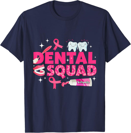 Dental Squad Teeth Pink Ribbon Breast Cancer Awareness T-Shirt - T-Shirt | Navy