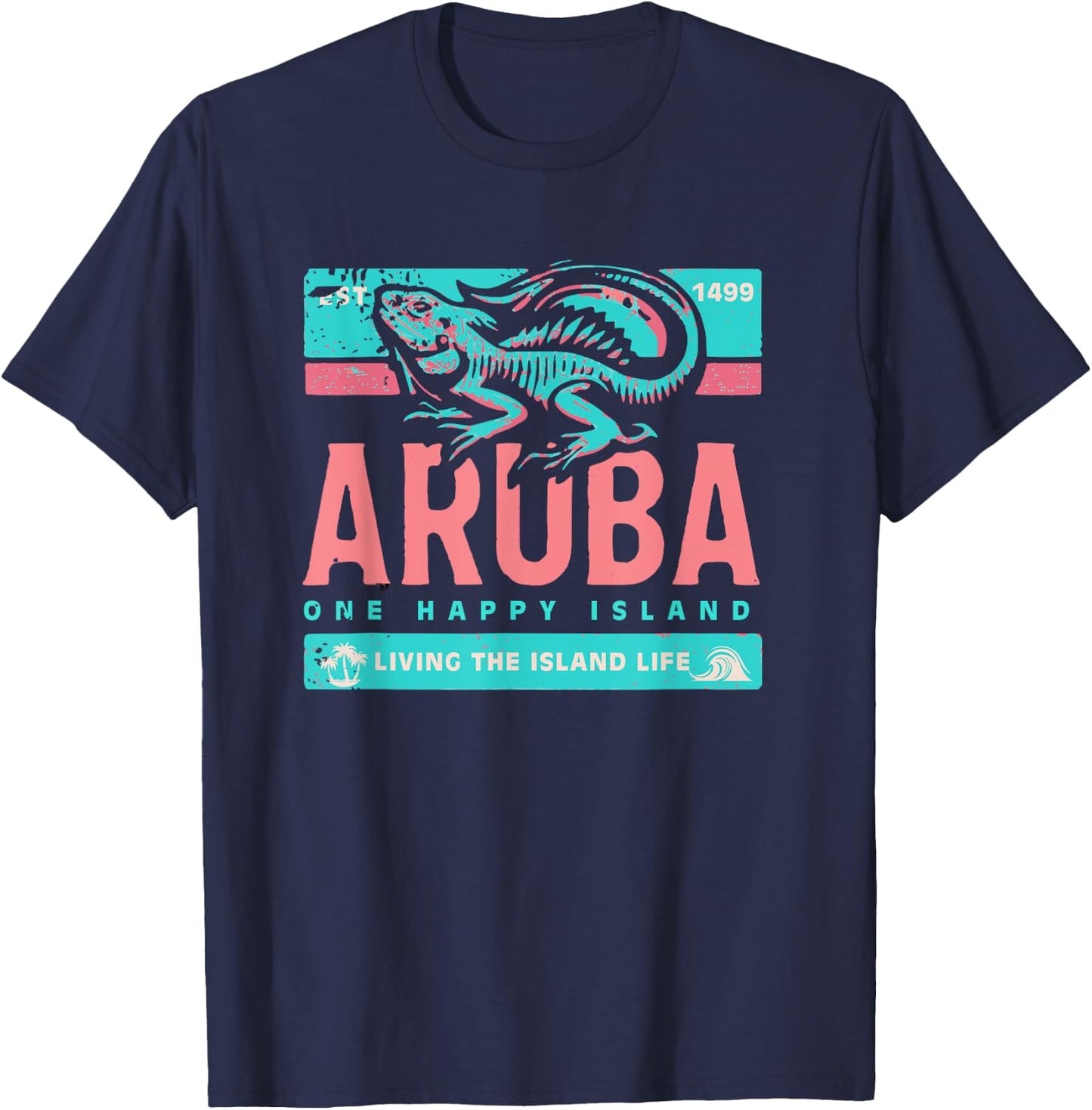 One Happy Island Aruba Shirt Iguana Chill Style Vintage T-Shirt - T-Shirt | Navy