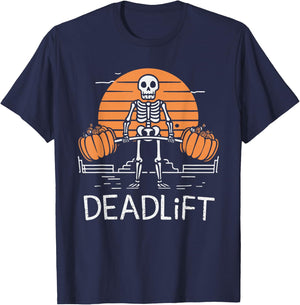 Skeleton Deadlift Spooky Weightlifting Workout T-Shirt - T-Shirt | Navy