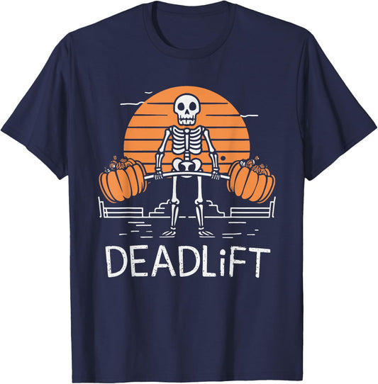 Skeleton Deadlift Spooky Weightlifting Workout T-Shirt - T-Shirt | Navy