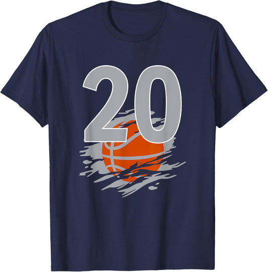 Jersey #20 Black White Basketball Team Number 20 Silver T-Shirt - T-Shirt | Navy