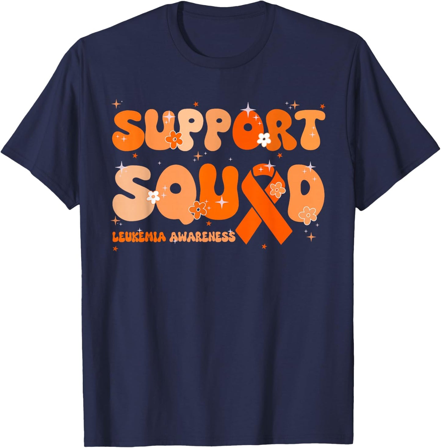 Support Squad Orange Ribbon Leukemia Blood Cancer Awareness T-Shirt - T-Shirt | Navy