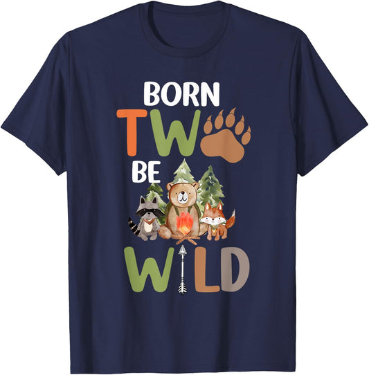 Born 2 Be Wild Birthday Decorations Boy 2nd Birthday Camping T-Shirt - T-Shirt | Navy