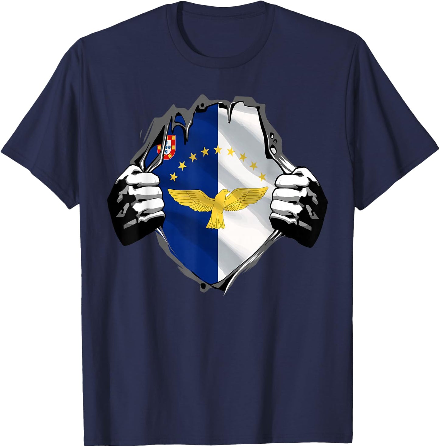 Super Azores Patriotic Portuguese Roots Flag T-Shirt - T-Shirt | Navy