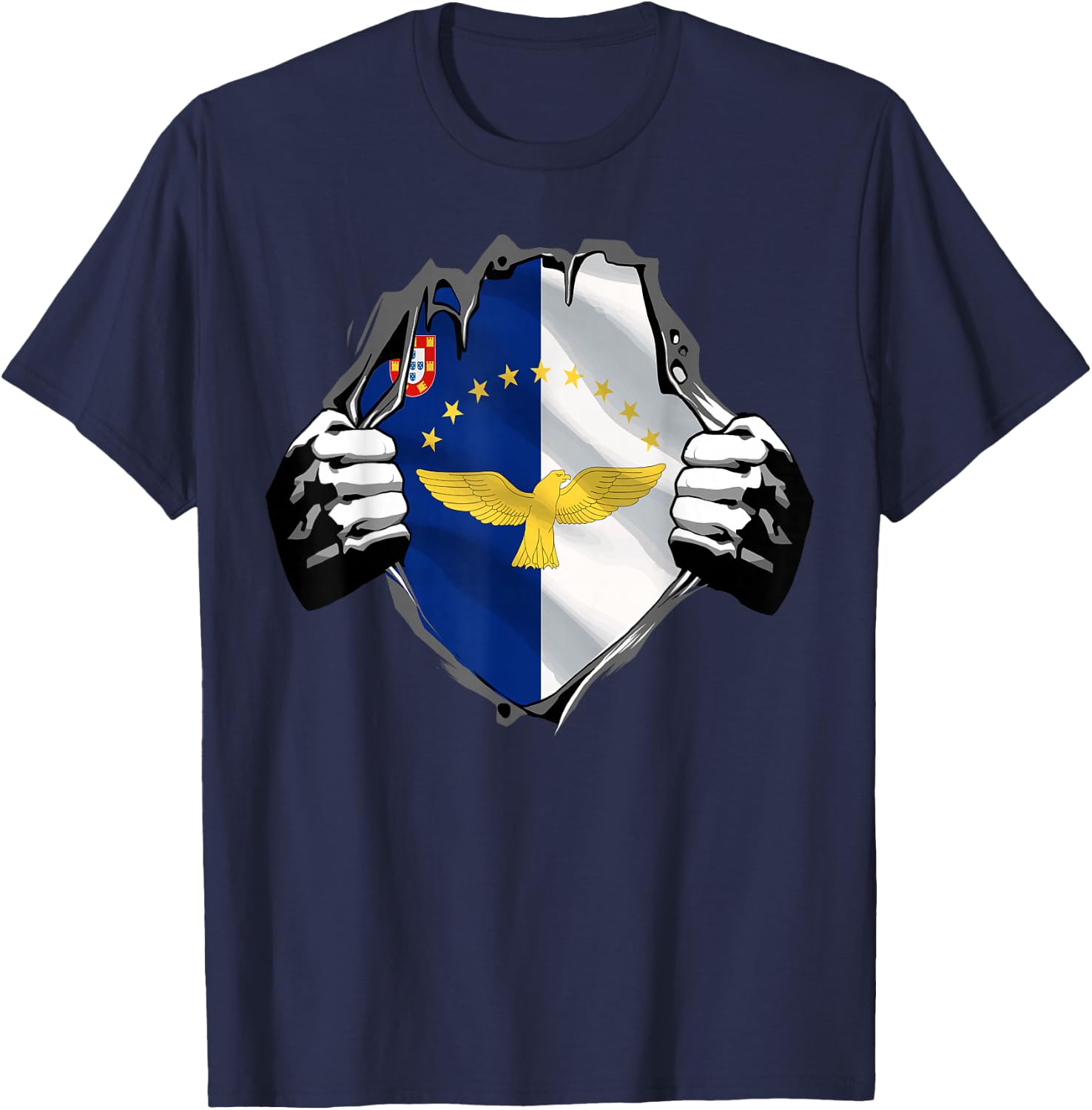 Super Azores Patriotic Portuguese Roots Flag T-Shirt - T-Shirt | Navy