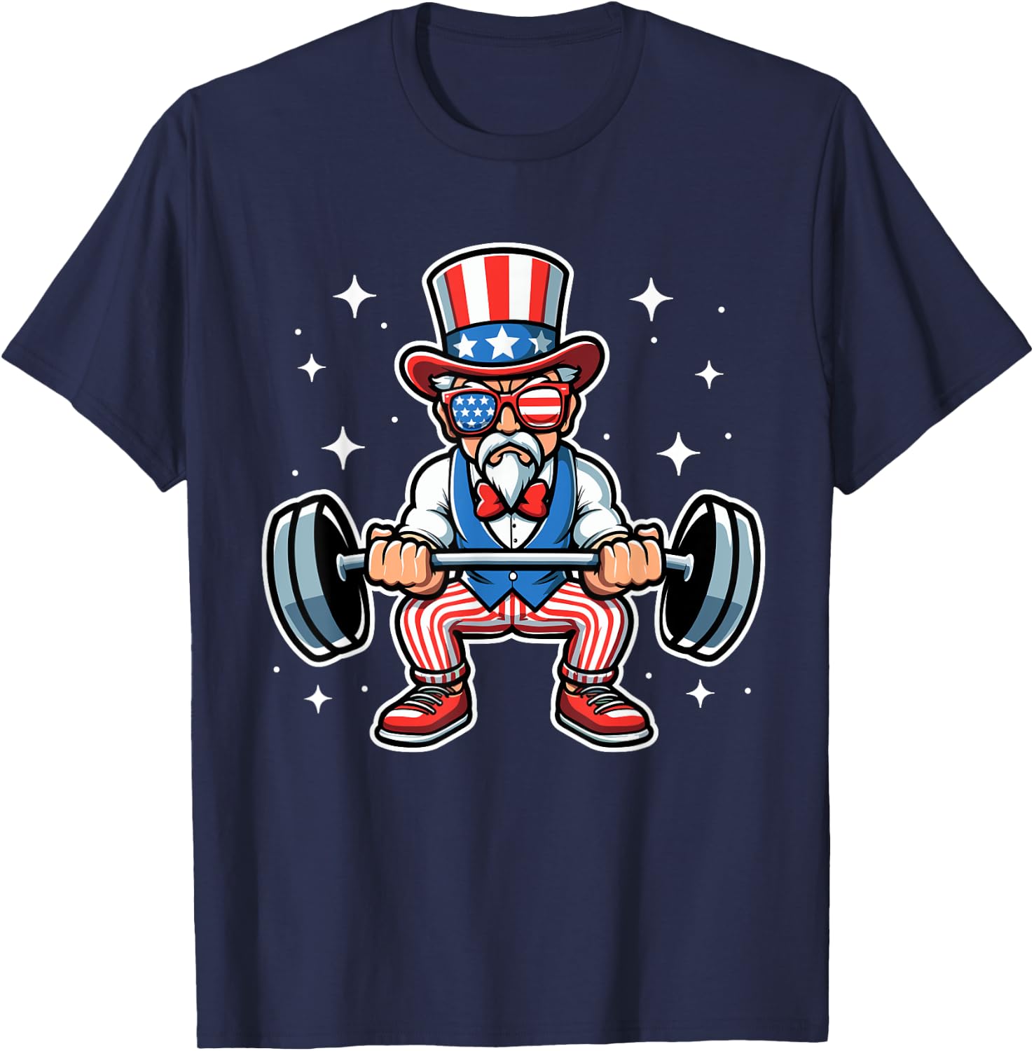 Uncle Sam Weightlifting 4th of July American Flag Workout T-Shirt - T-Shirt | Navy