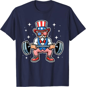 Uncle Sam Weightlifting 4th of July American Flag Workout T-Shirt - T-Shirt | Navy