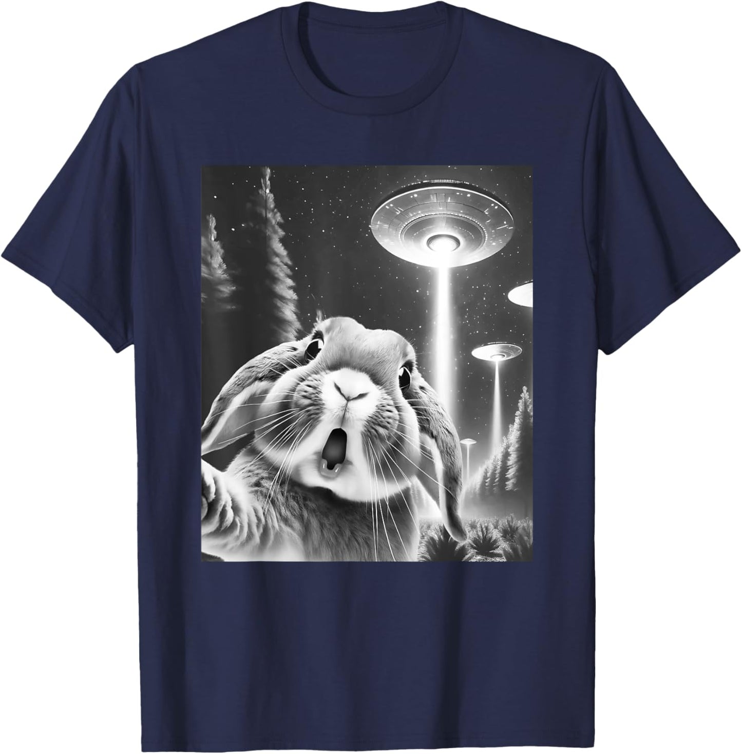 Funny Rabbit Alien UFO Taking a Selfie Animal Lover T-Shirt - T-Shirt | Navy