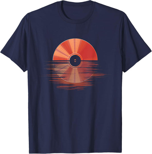 Sunset Vinyl Records - Oldschool Music Record Collector RPM T-Shirt - T-Shirt | Navy