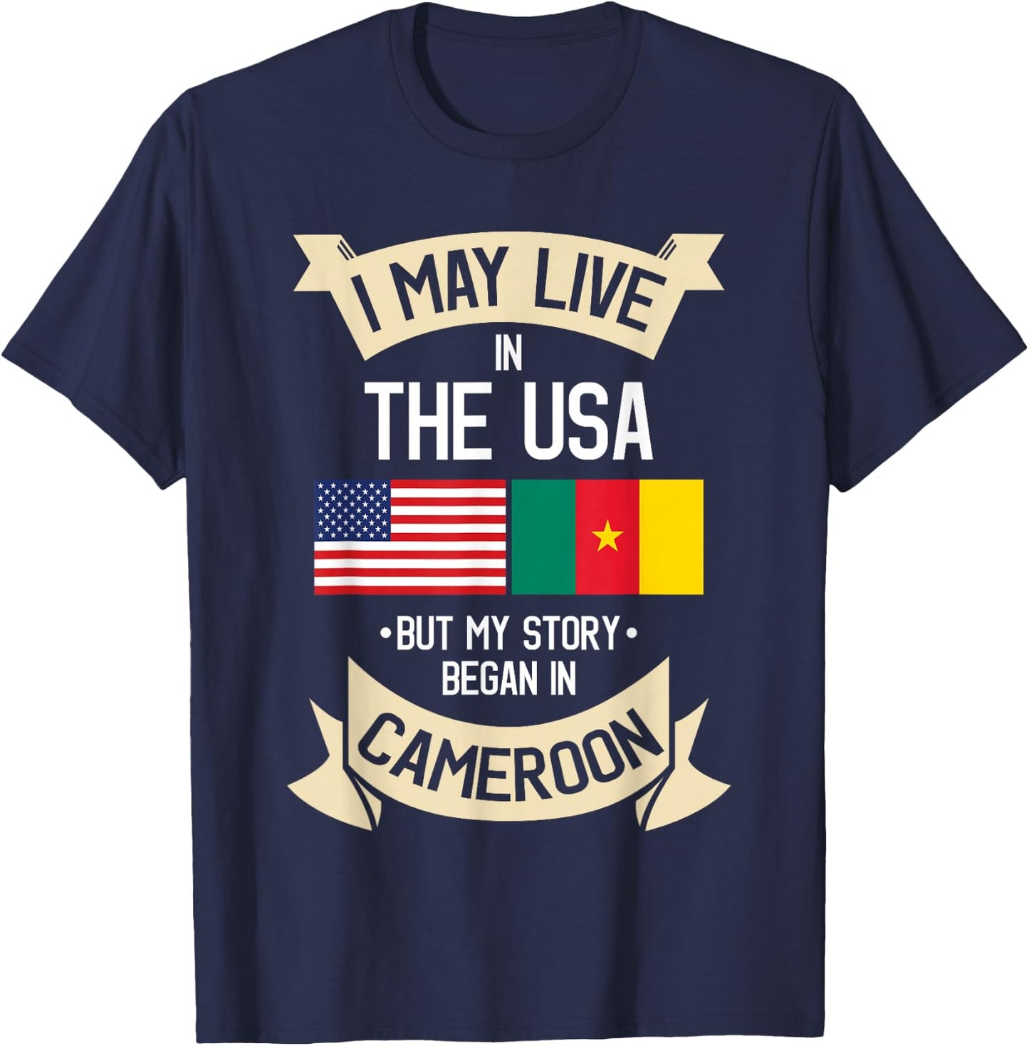 Cameroon American Flag USA Cameroonian Roots Gifts T-Shirt - T-Shirt | Navy