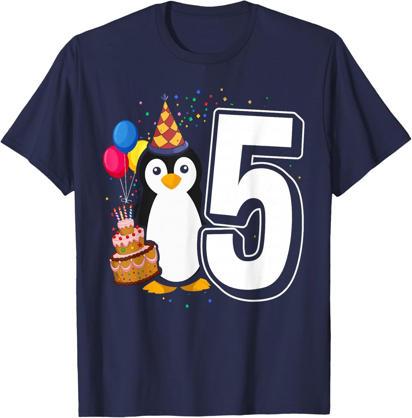 Kids Penguin Birthday 5 Penguin 5th Birthday Outfit Penguin T-Shirt - T-Shirt | Navy