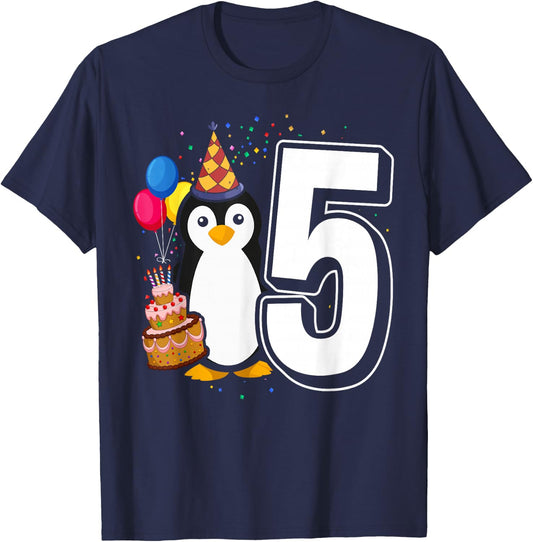Kids Penguin Birthday 5 Penguin 5th Birthday Outfit Penguin T-Shirt - T-Shirt | Navy