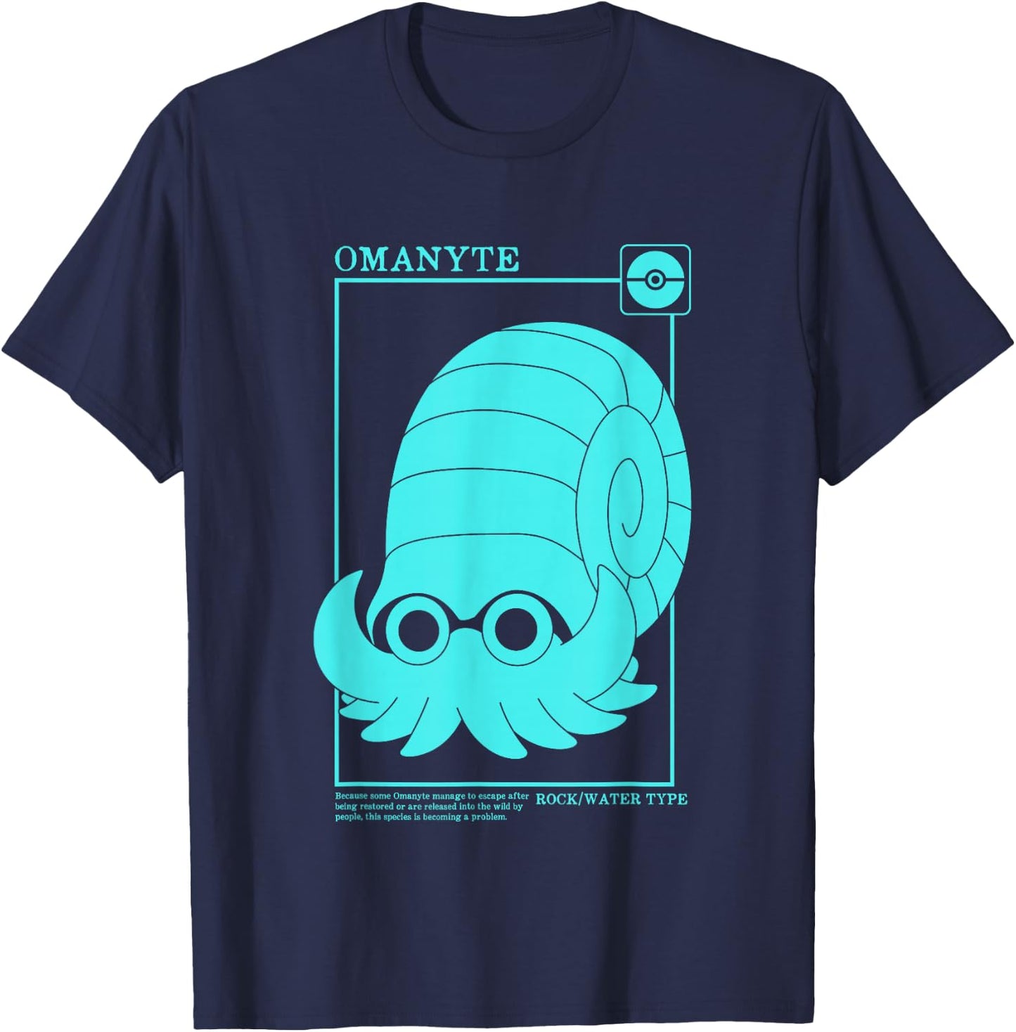 Pokémon Iconic Omanyte Description Card Big Chest Logo T-Shirt - T-Shirt | Navy
