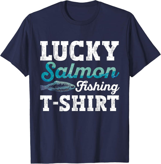 Fishing Salmon Shirt Men Fish Salmon Fisherman T-Shirt - T-Shirt | Navy