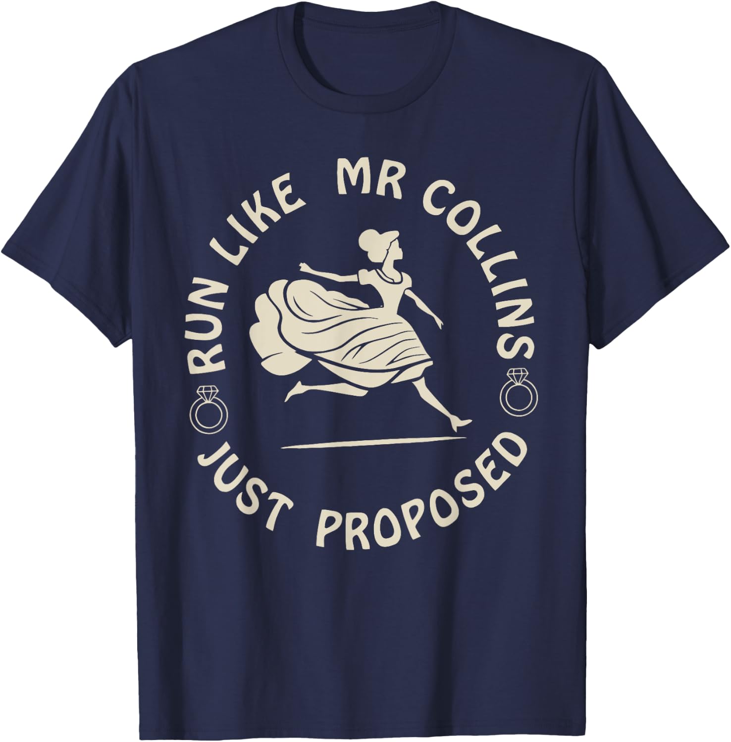 Run Like Mr Collins Just Proposed Funny Running And Books T-Shirt - T-Shirt | Navy