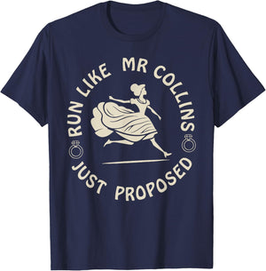 Run Like Mr Collins Just Proposed Funny Running And Books T-Shirt - T-Shirt | Navy