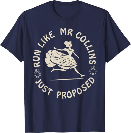 Run Like Mr Collins Just Proposed Funny Running And Books T-Shirt - T-Shirt | Navy