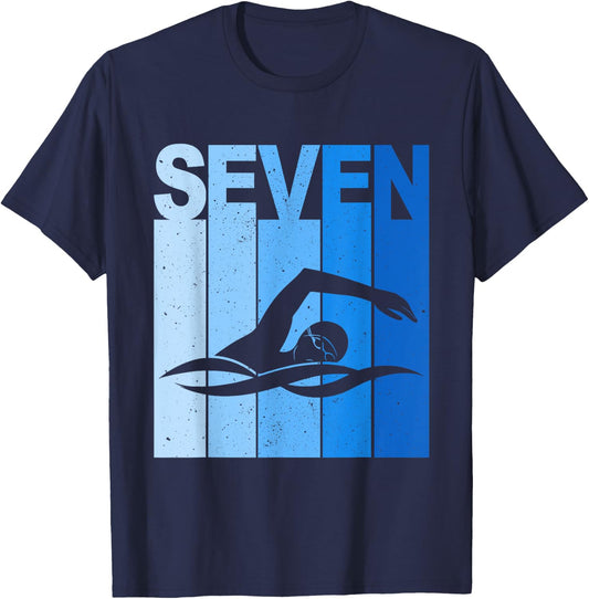7th Birthday Swimming 7 Year Old Birthday Swimmer T-Shirt - T-Shirt | Navy