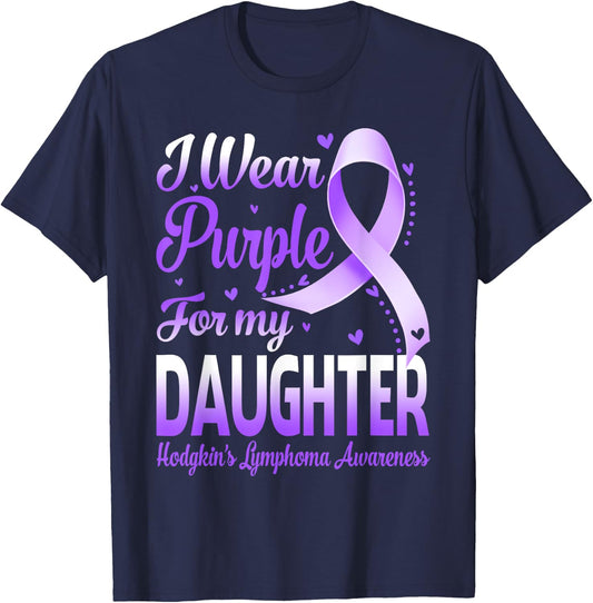 I Wear Purple For My Daughter Hodgkin's Lymphoma Awareness T-Shirt - T-Shirt | Navy