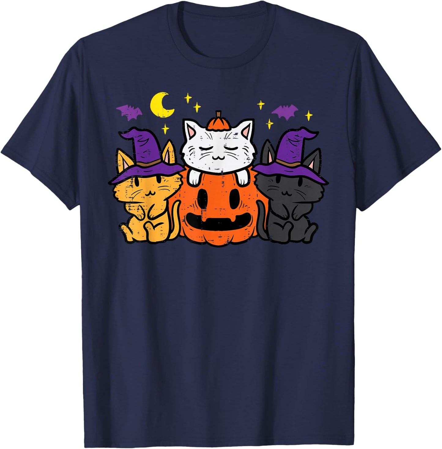 Halloween Cats Pumpkin Kitten Costume Girls Kids Youth Women T-Shirt - T-Shirt | Navy