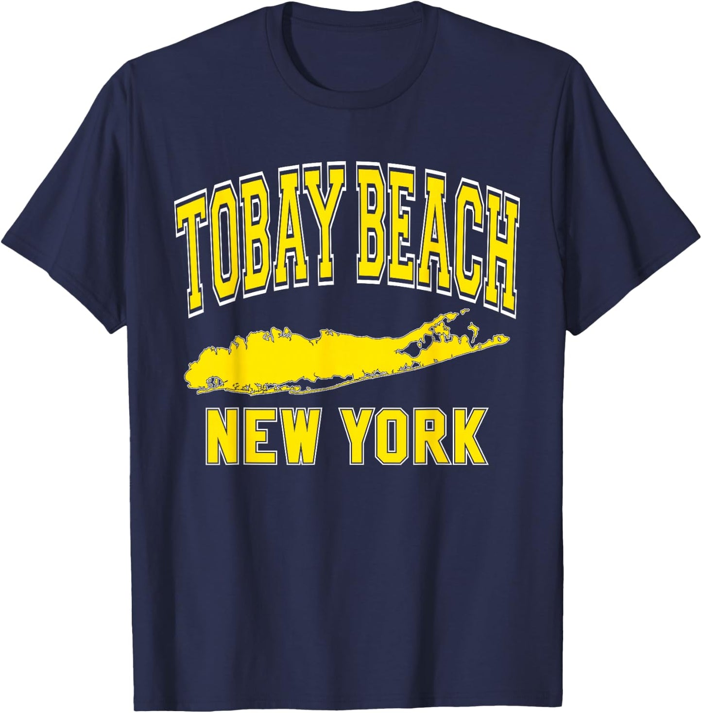 Tobay Beach New York Text Long Island Yellow Print T-Shirt - T-Shirt | Navy