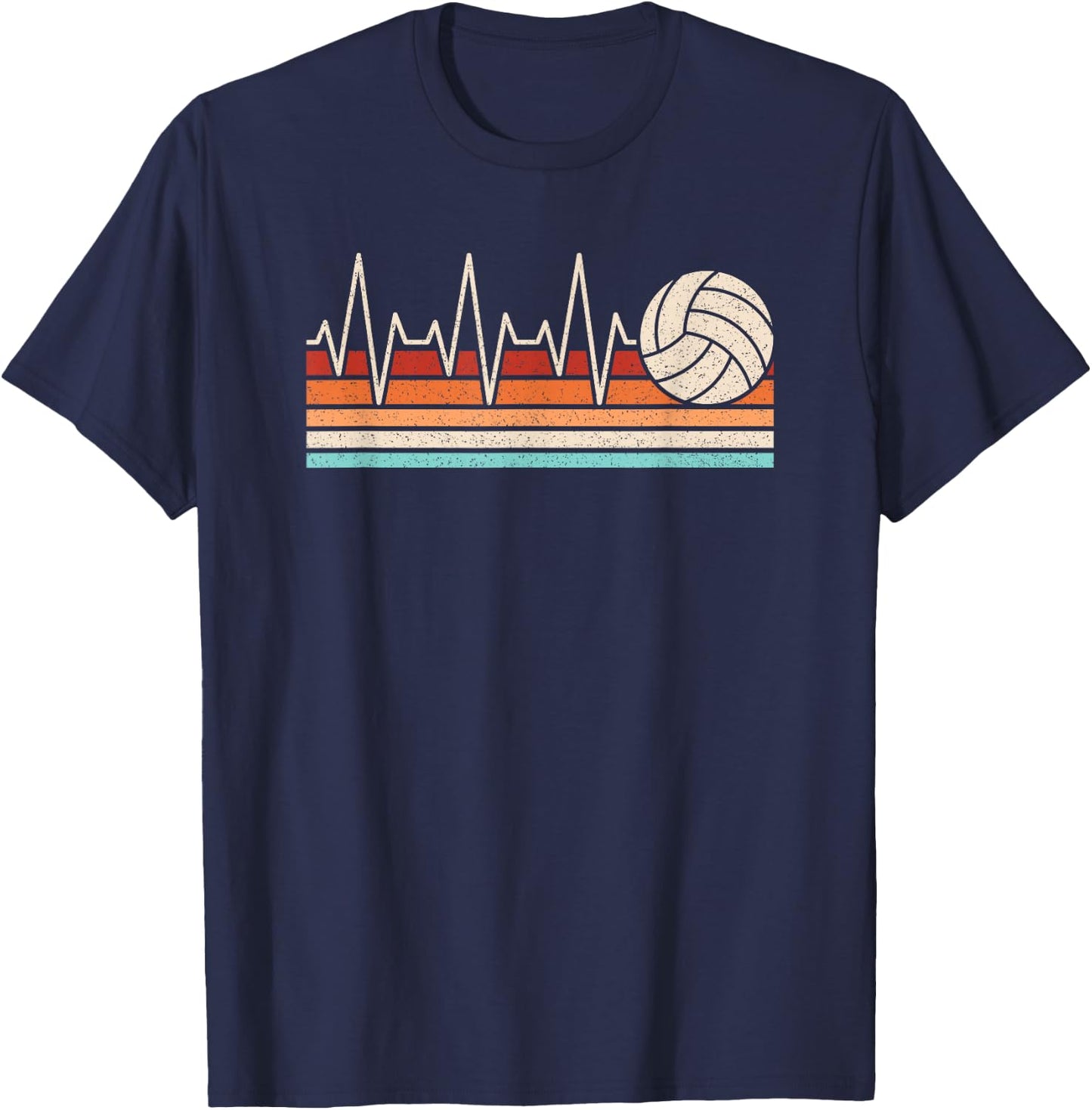 Volleyball Heartbeat Retro Volleyball Player Men Women Kids T-Shirt - T-Shirt | Navy