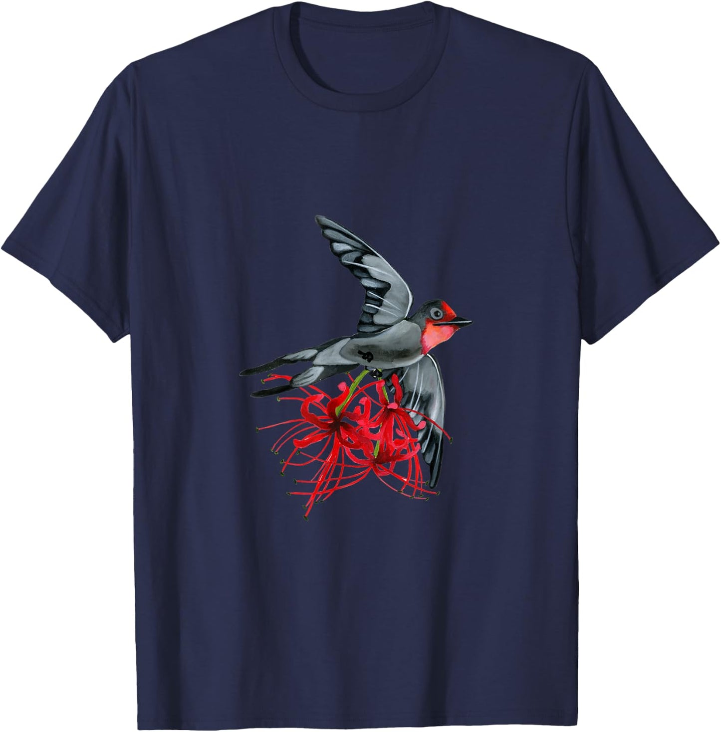 Swallowtail in flight with red spider lilies bird wings air T-Shirt - T-Shirt | Navy