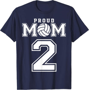 Custom Proud Volleyball Mom Number 2 Personalized Women T-Shirt - T-Shirt | Navy