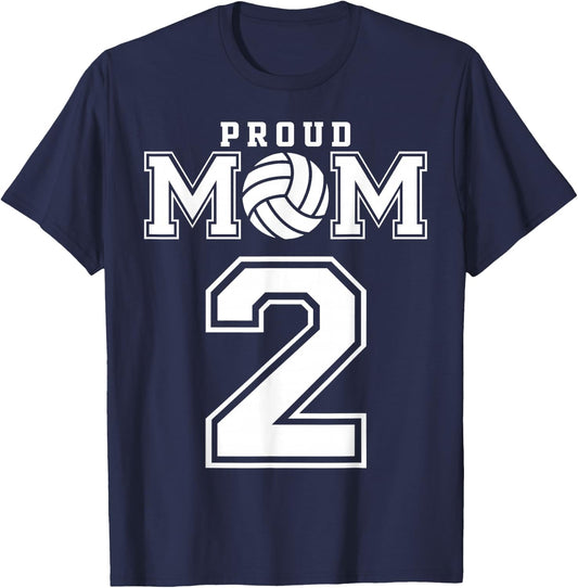 Custom Proud Volleyball Mom Number 2 Personalized Women T-Shirt - T-Shirt | Navy