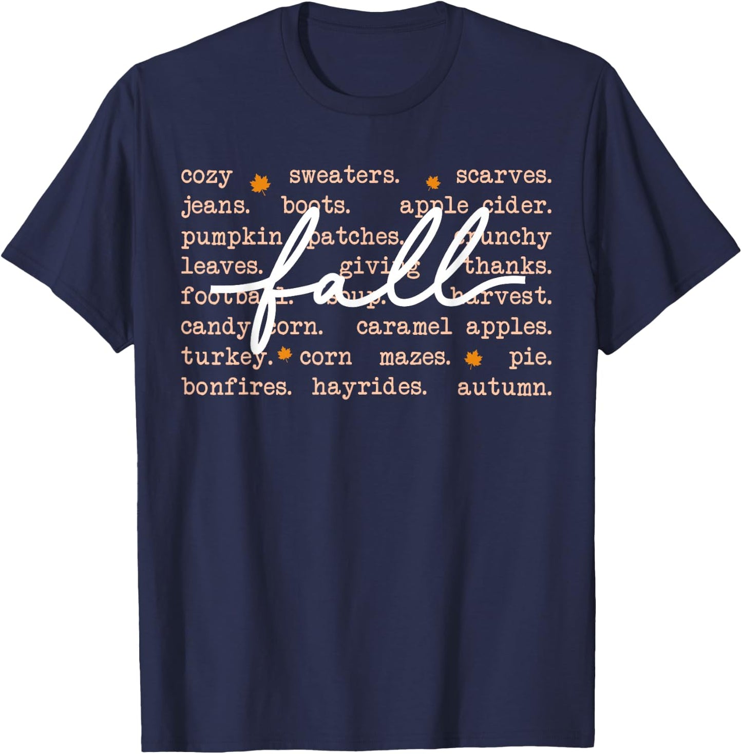 Fall Words Hello Fall Autumn Thanksgiving Pumpkin Season T-Shirt - T-Shirt | Navy