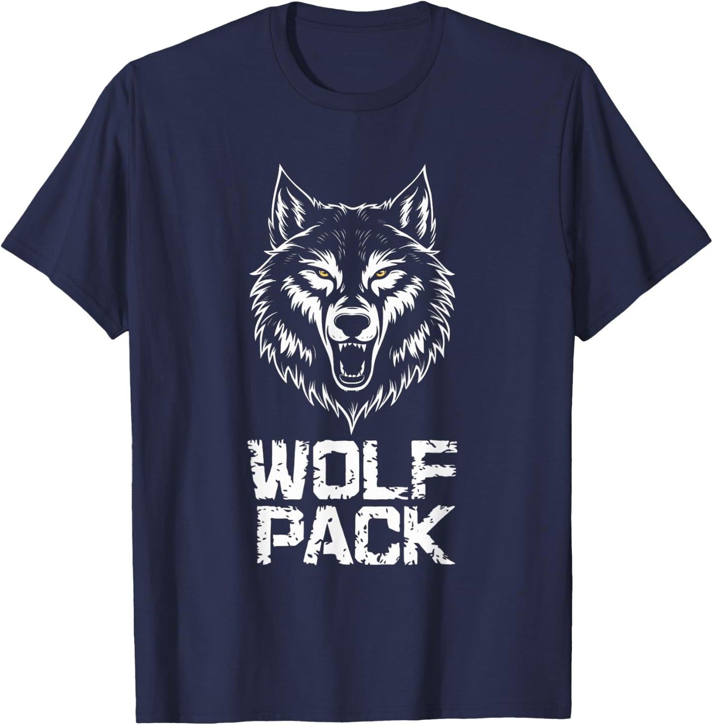 Intimidating Wolf Pack Design T-Shirt - T-Shirt | Navy