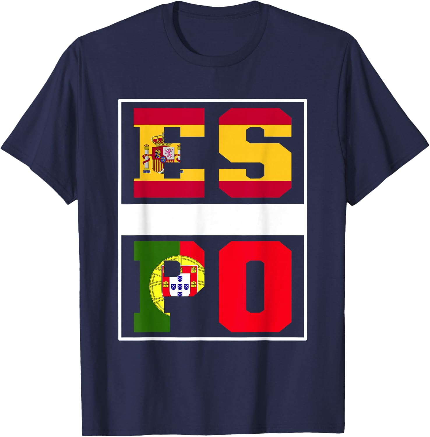 Half Portuguese half Spanish Mixed Heritage Portugal Spain T-Shirt - T-Shirt | Navy