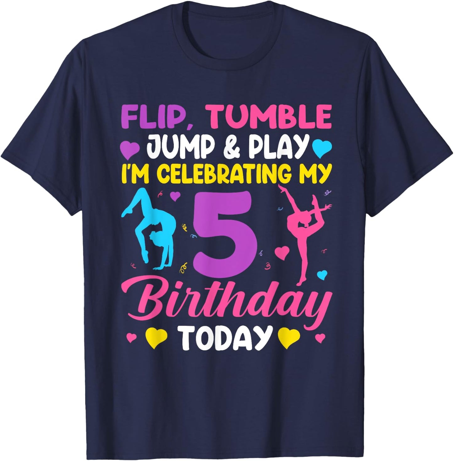 5th Birthday Gymnast Girl 5 Year Old Bday Gymnastics Party T-Shirt - T-Shirt | Navy