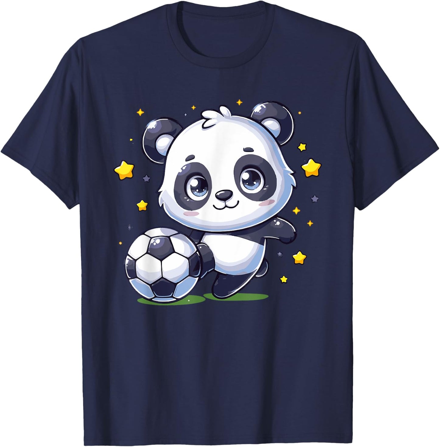 Soccer Player Panda Kicking Soccer Ball Cute Girls Graphic T-Shirt - T-Shirt | Navy