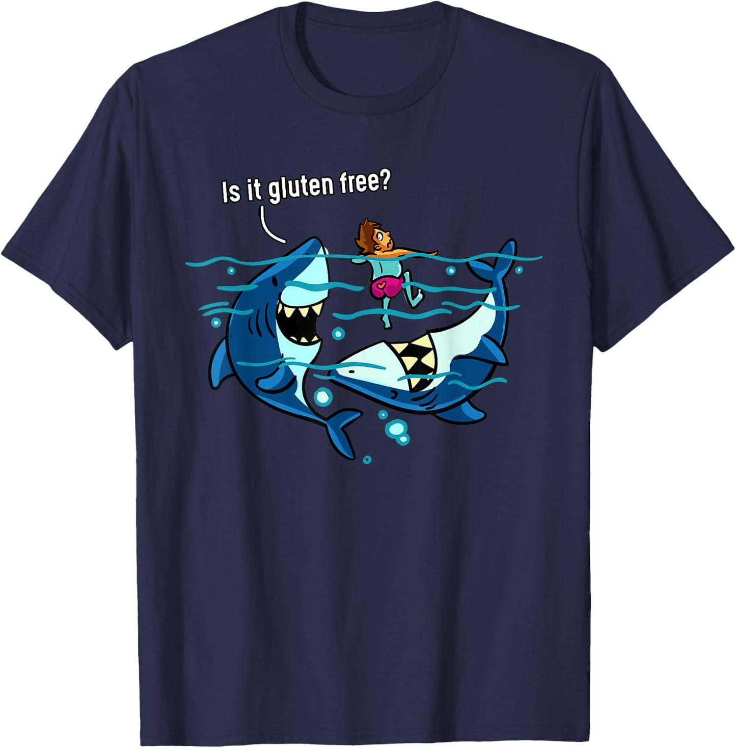 Gluten Free Shark Gift Celiac Disease T-Shirt - T-Shirt | Navy
