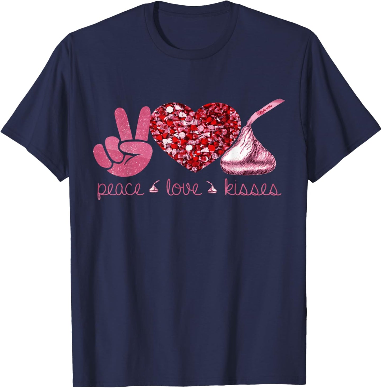 Valentines Day Peace Love Heart Chocolate Kisses T-Shirt - T-Shirt | Navy