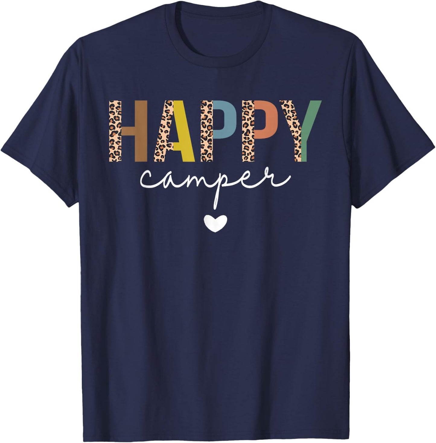 Happy Camper Retro Vintage Leopard Matching Camping Crew T-Shirt - T-Shirt | Navy